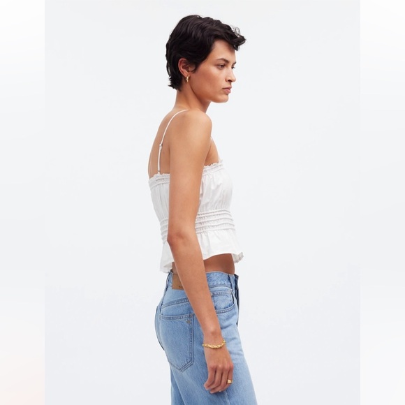Madewell white Smocked Button-Front Top in Poplin size L new - Picture 2 of 9
